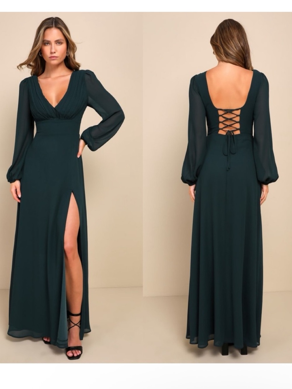 Lulus Marvelous Affair Emerald Green Pleated Lace-Up Maxi Dress Size Large
